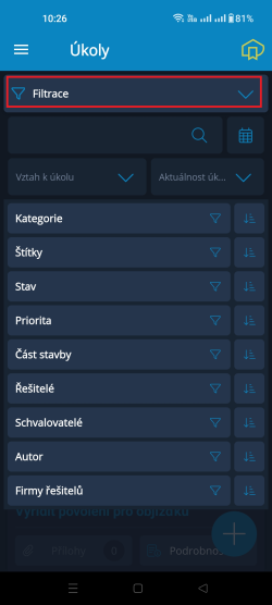 Filtrace úkolů Filtrace úkolů