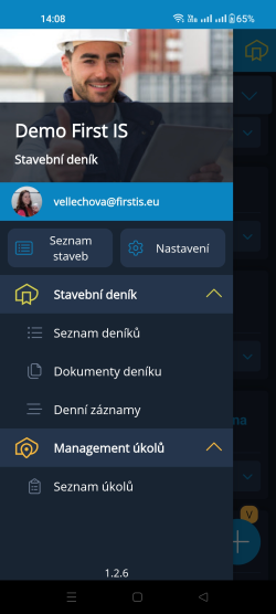 Navigační menu aplikace Navigační menu aplikace