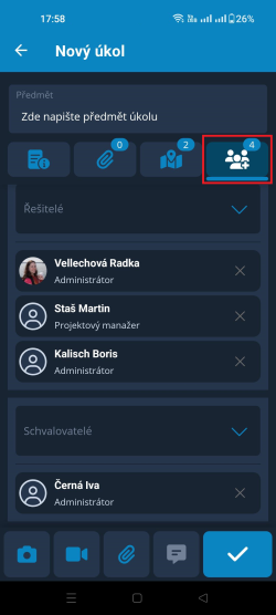Účastníci úkolu Účastníci úkolu