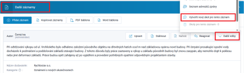 Úkol ze záznamu v dalších záznamech Úkol ze záznamu v dalších záznamech
